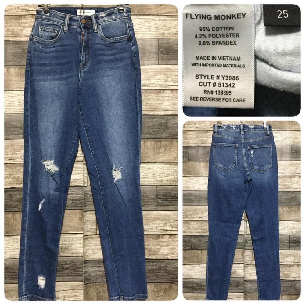Flying Monkey Moon Legend Mom Jeans Women’s 25 (Inseam 29) Distressed Stretch